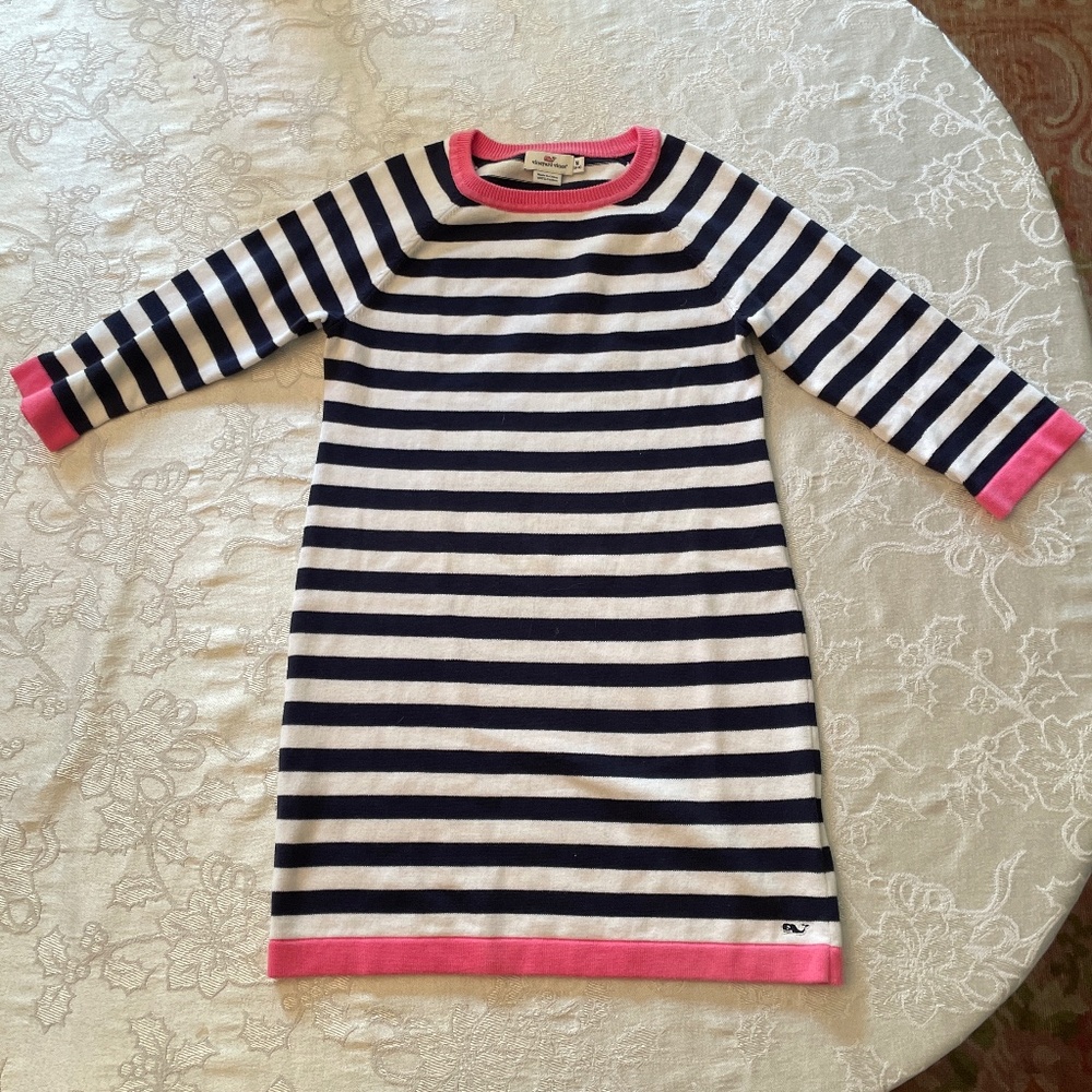 GIRLS VINEYARD VINES NAVY AND WHITE STRIPPED DRESS SIZE M 10-12 NEW